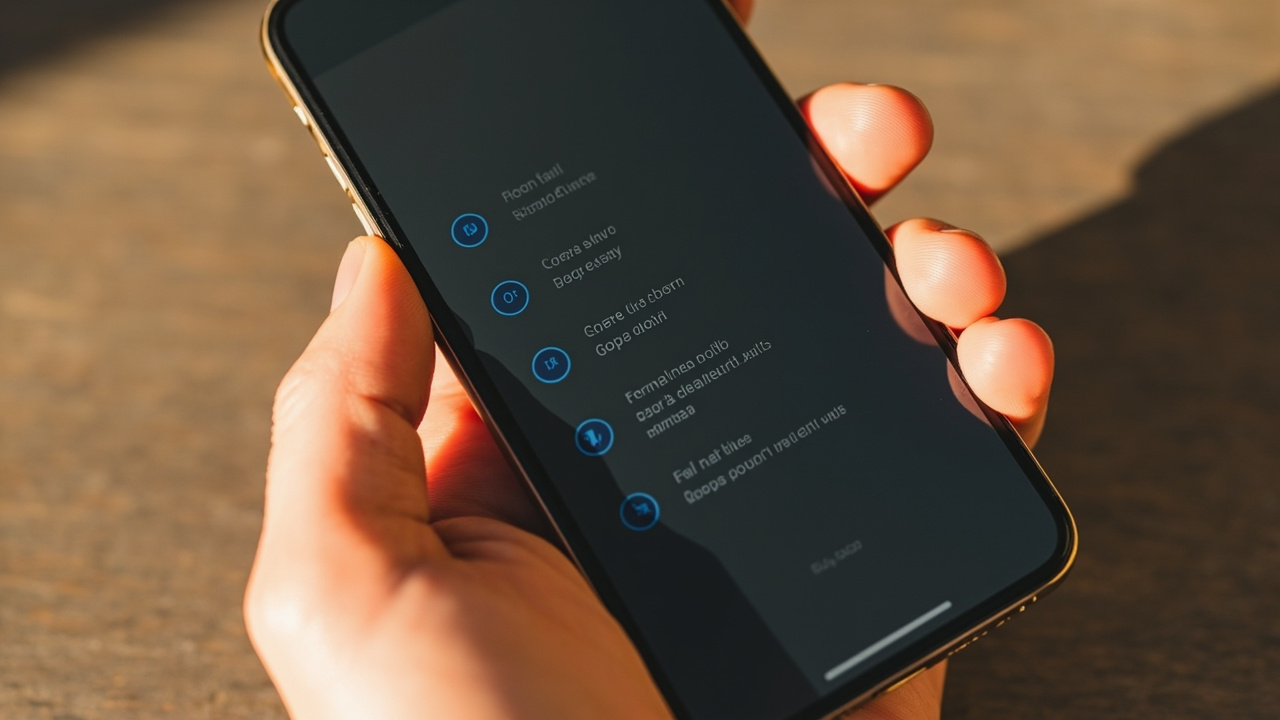 Close-up of a smartphone screen showing a generic keyboard settings panel in warm natural light