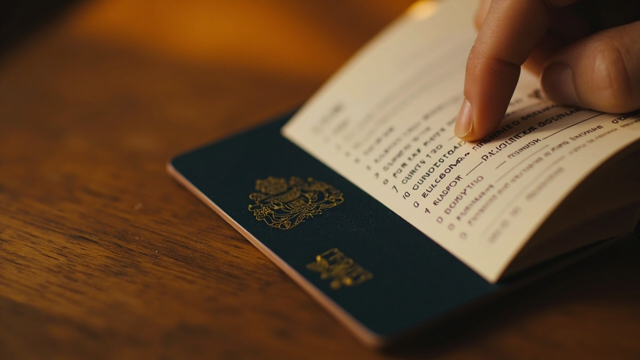 Close-up of an open Australian passport bio page with a fingertip resting beside the surname line
