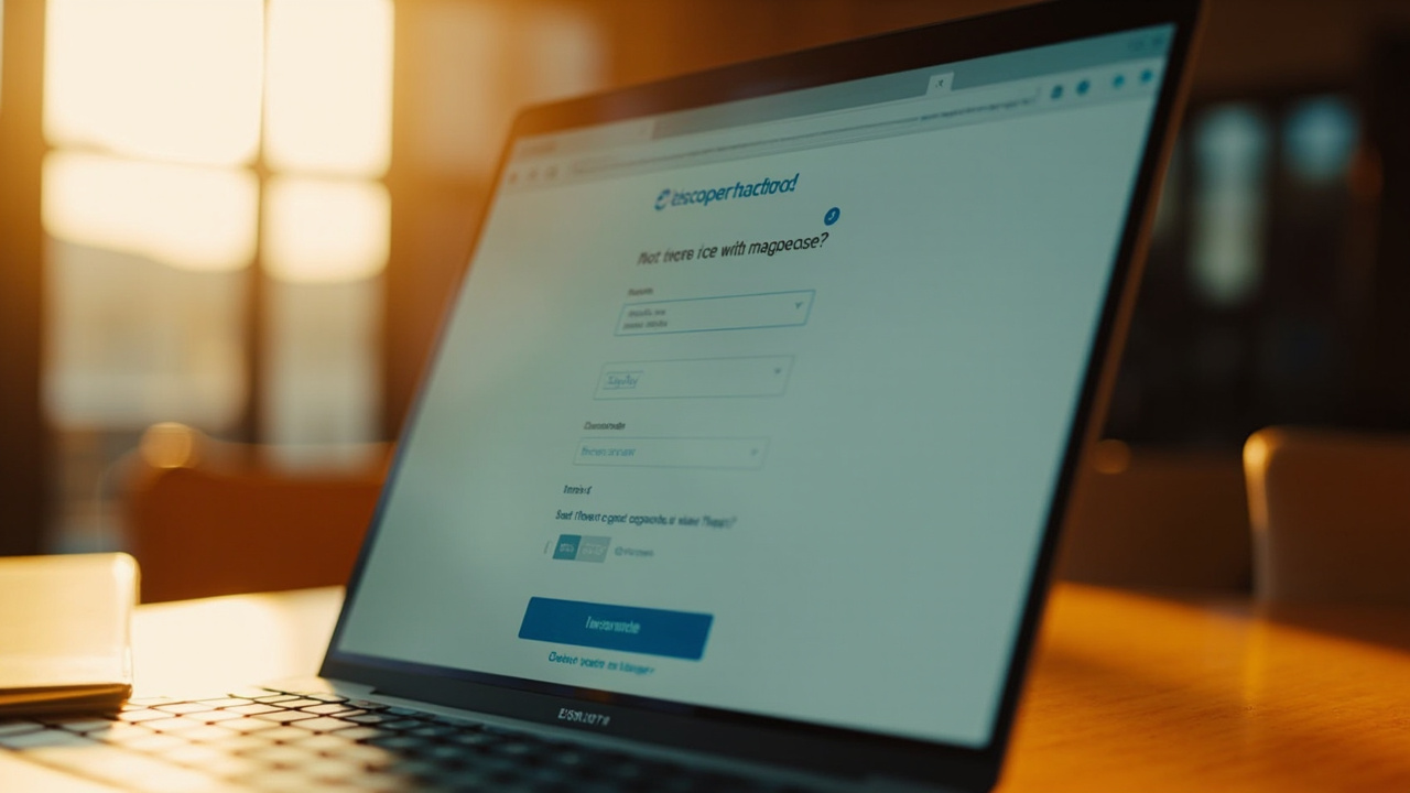 Laptop screen with a generic web form mid-completion in soft afternoon light