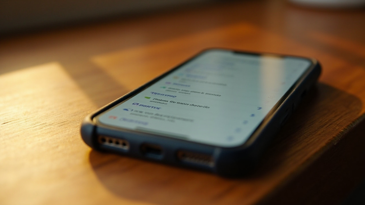 Close-up of a phone screen showing a generic email inbox with one unread message highlighted