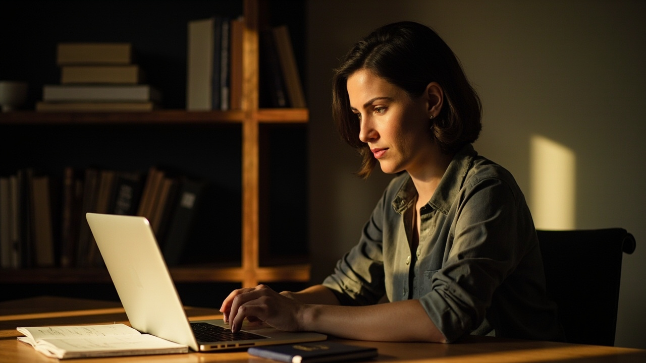 Australian traveller drafting a Day 7 escalation reply on a laptop in a softly lit Perth home office