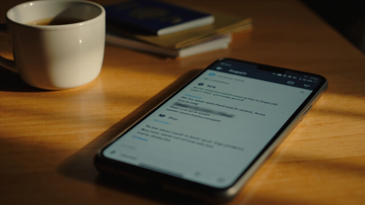 Close-up of a smartphone showing a generic email notification interface in soft focus, on-screen text not legible