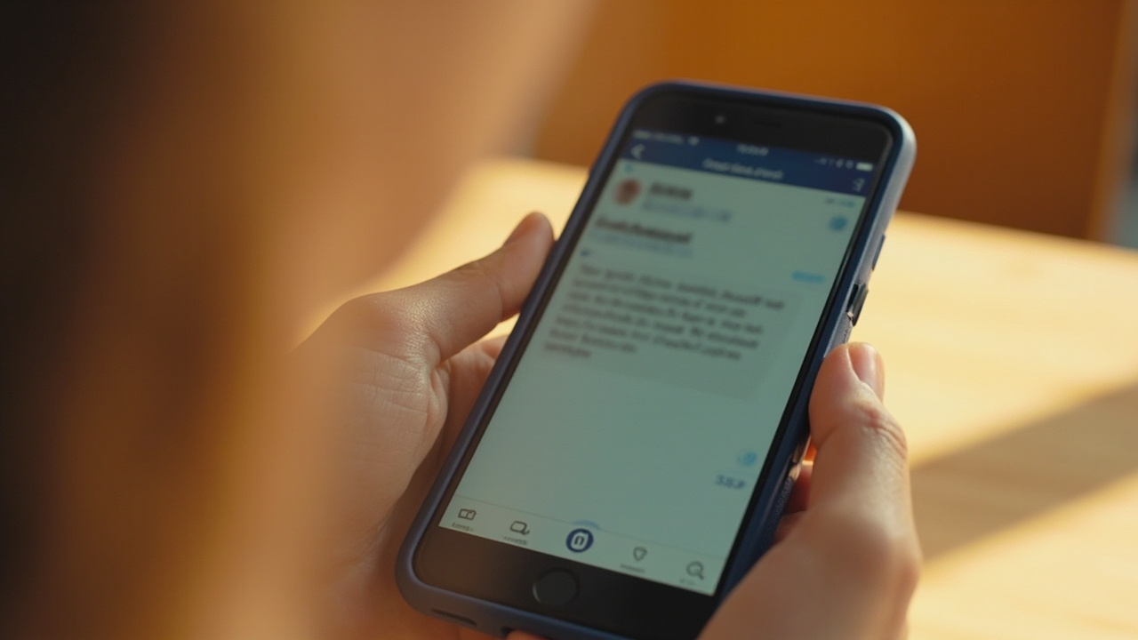 Close-up of a smartphone showing a generic banking app SMS notification with text intentionally soft and not legible, warm light