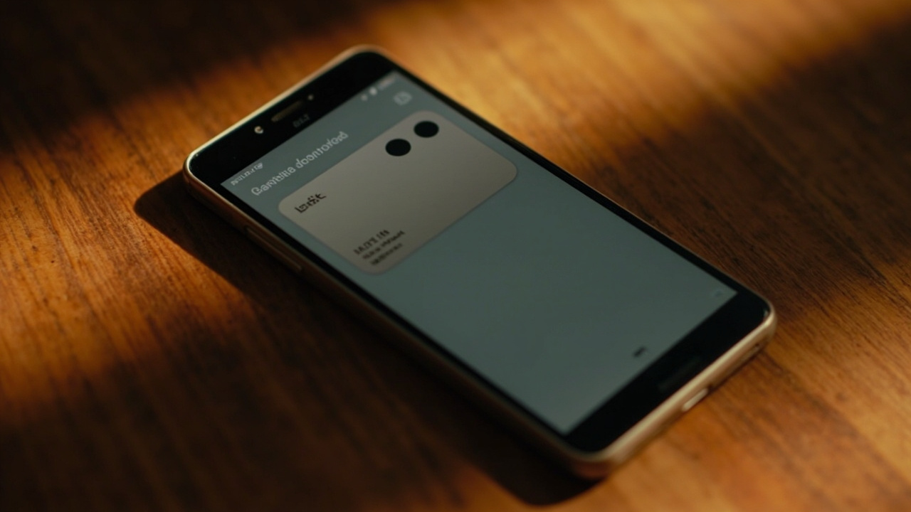 Close-up of a generic Android-style smartphone in warm light showing a soft unbranded payments interface with text not legible
