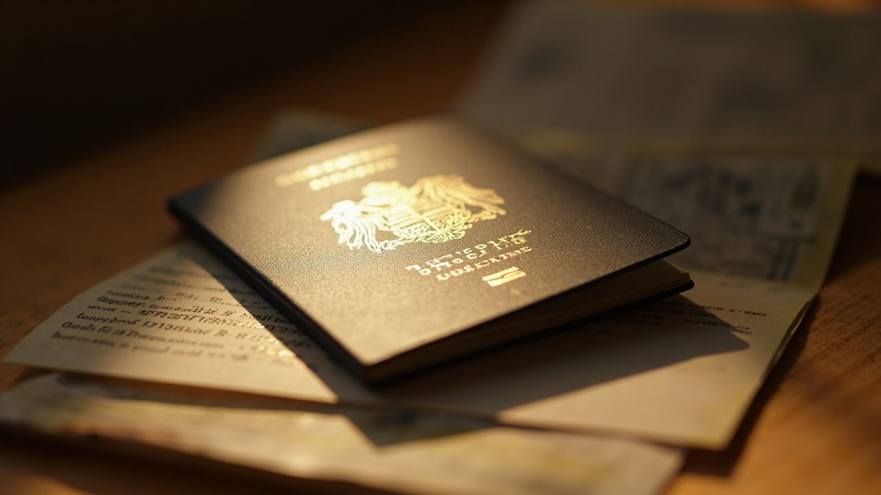 Tight close-up of an Australian passport bio photo page with the machine-readable zone in soft focus on a warm wooden surface